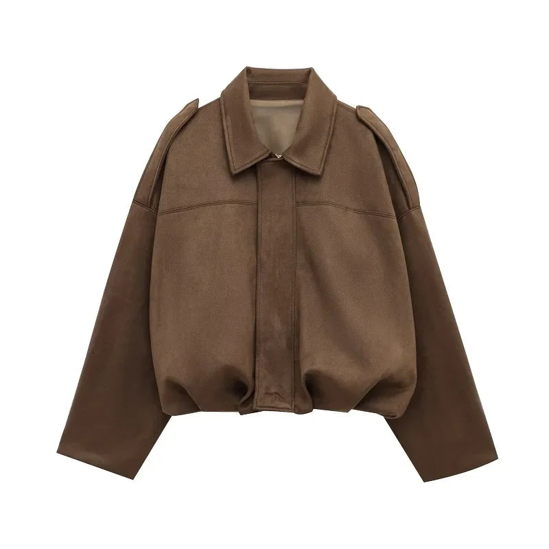 Cream Faux Suede Cropped Bomber